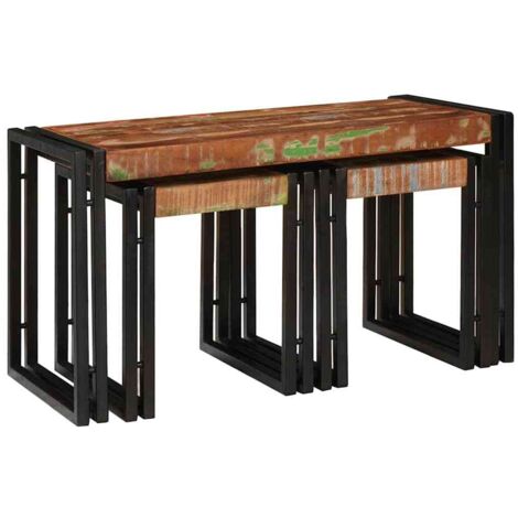 vidaXL Tavolo Nesting 3 pcs Marrone e nero legno massello di riciclo