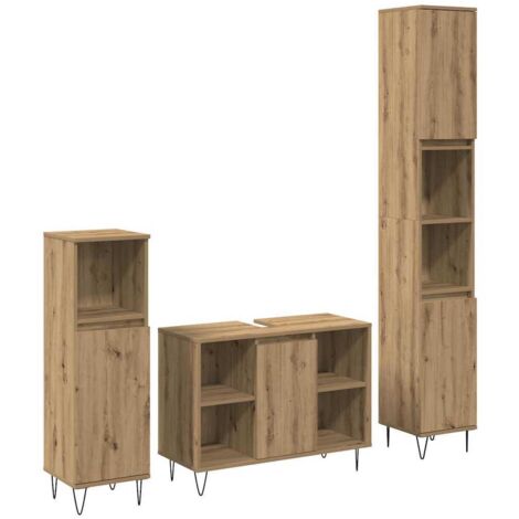 vidaXL Set di mobili per il bagno con porta 3 pcs Rovere artigianale (1/5)