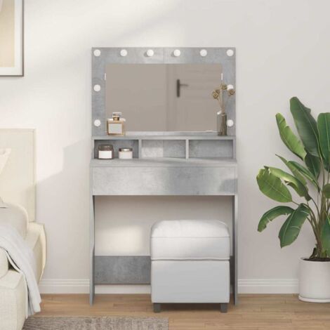 vidaXL Tavolo da Trucco con specchio Grigio cemento 79 x 41 x 135 cm