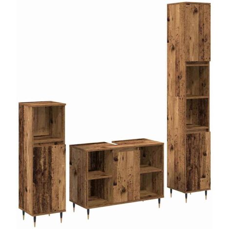 vidaXL Set di mobili per il bagno con lo scaffale 3 pcs Legno vecchio (1/5)