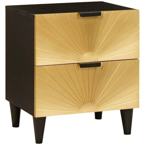 vidaXL Comodino Nero e Oro 40 x 33.5 x 46 cm legno massello di mango