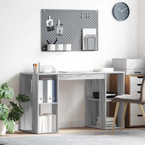 vidaXL Scrivania con Storage Grigio Sonoma 130 x 50.5 x 75 cm