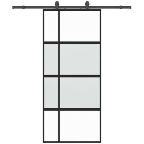 vidaXL Porta Scorrevole Set Ferramenta Nera 90x205 cm Vetro Temperato