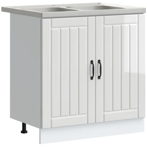vidaXL Mobiletto per lavabo con porta Lucca 2 pcs Bianco Lucido (1/5)