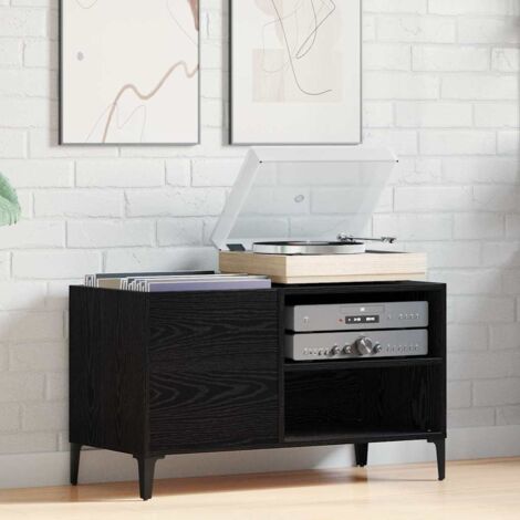 vidaXL Mobile porta vinili Rovere Nero 84,5 x 38 x 48 cm