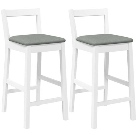 vidaXL Sgabelli da Bar con Cuscini 2 pz Bianco Legno Massello di Hevea