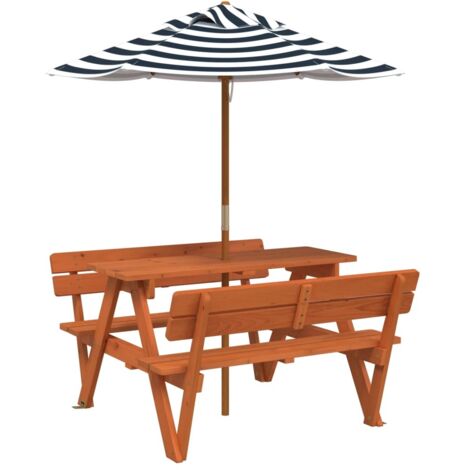 Tavolo da Picnic per 4 Bambini con Ombrellone Legno di Abete vidaXL
