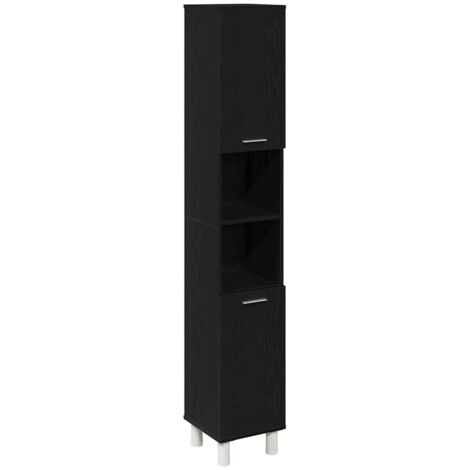 Mobile da bagno Nero Rovere 30x30x179 cm in legno ingegnerizzato vidaXL