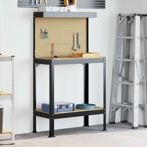 vidaXL Banco da lavoro con lo scaffale Nero 81 x 41 x 145 cm