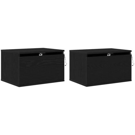 vidaXL Mobiletto da comodino a parete con cassetto 2 pcs Rovere Nero
