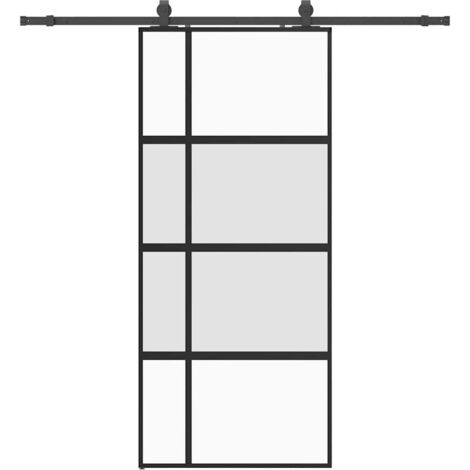vidaXL Porta Scorrevole Set Ferramenta Nera 90x205 cm Vetro Temperato