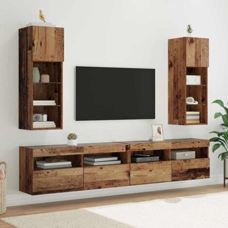 vidaXL Mobiletti TV a parete 2 pcs Legno vecchio 30,5 x 30 x 90