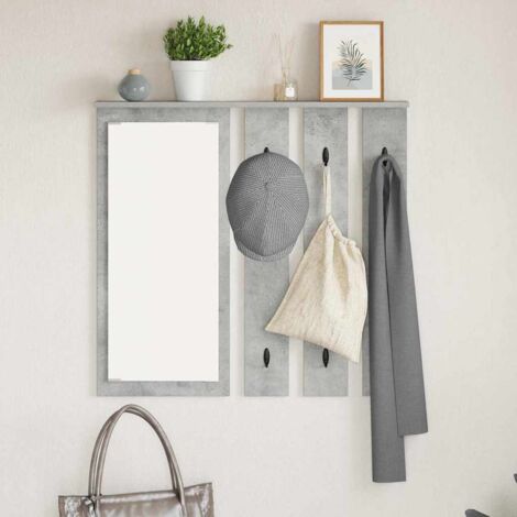 vidaXL Appendiabiti a muro con specchio Grigio cemento 84 x 10 x 80 cm