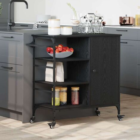 vidaXL Carrello da Cucina Rovere nero 87.5 x 38.5 x 84.5 cm
