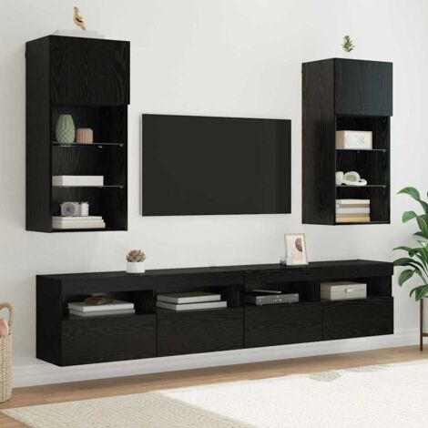 vidaXL Mobiletti TV a parete 2 pcs Rovere Nero 40,5 x 30 x 90 cm