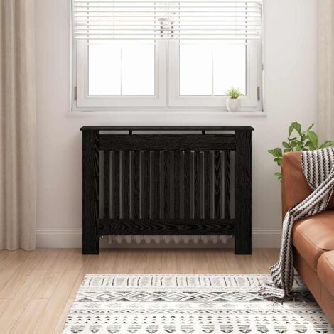 vidaXL Copertura per radiatori Rovere Nero 112 x 19 x 81,5 cm