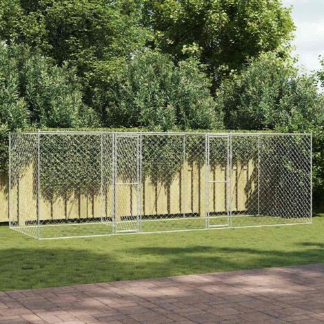 vidaXL Gabbia per cani Argento 600 x 200 x 200 cm Acciaio zincato