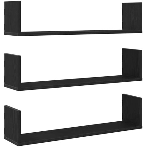 vidaXL Mensole a Parete 3pz Rovere Nero 80x18x18 cm in Truciolato