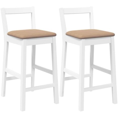 vidaXL Sgabelli da Bar con Cuscini 2 pz Bianco Legno Massello di Hevea