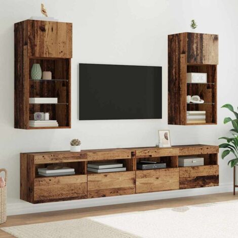 vidaXL Mobiletti TV a parete 2 pcs Legno vecchio 40,5 x 30 x 90