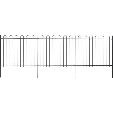 vidaXL Recinzione da Giardino con Parte Superiore ad Anello in Acciaio 537x150 cm Nera