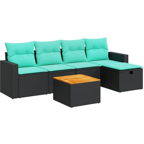 vidaXL Set Divano da Giardino 6 pz con Cuscini Nero in Polyrattan (1/5)