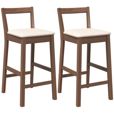 vidaXL Sgabelli da Bar con Cuscini 2pz Marrone Legno Massello di Hevea