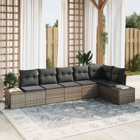 vidaXL Set Divano da Giardino con cuscino 6 pcs Grigio polyrattan