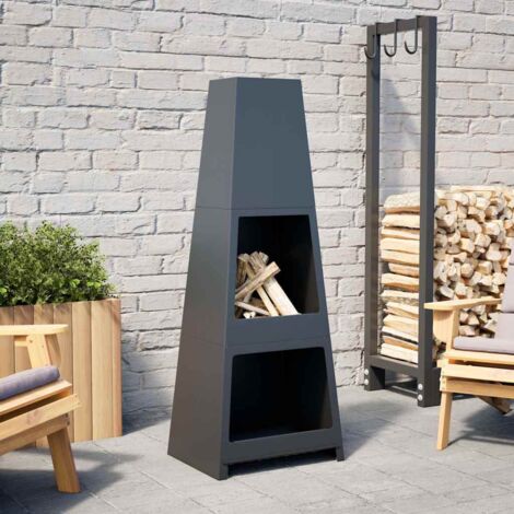 Caminetto da Esterno Design Torre Deposito Tronchi Nero Acciaio vidaXL 424003