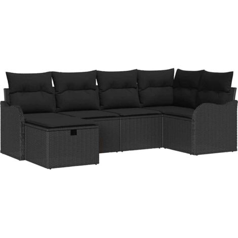 Set Divano da Giardino con cuscino 6 pcs Nero Poly Rattan vidaXL