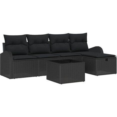 Set Divano da Giardino con cuscino 6 pcs Nero Poly Rattan vidaXL (1/5)