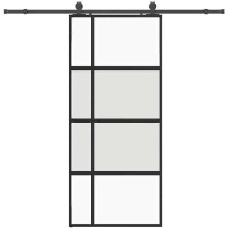 vidaXL Porta Scorrevole Set Ferramenta Nera 90x205 cm Vetro Temperato