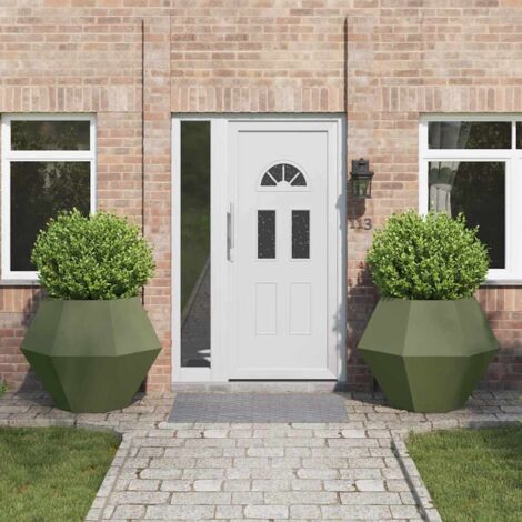 vidaXL Fioriera 2 pcs Verde oliva 100 x 100 x 80 cm Acciaio (1/5)
