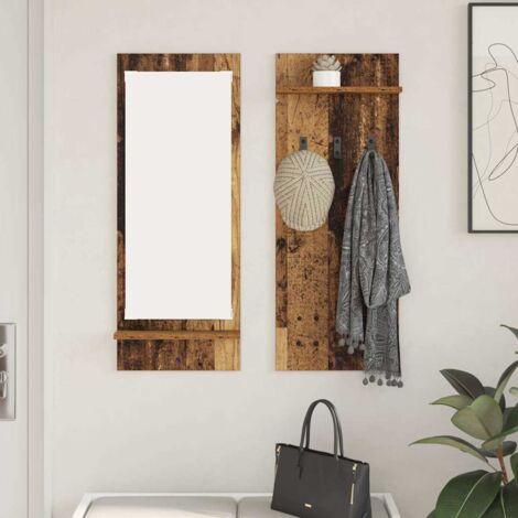 vidaXL Appendiabiti a muro con specchio Legno vecchio 70 x 10 x 90 cm