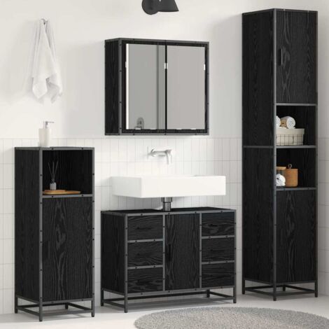 vidaXL Set di mobili per il bagno 3 pcs Rovere Nero Legno