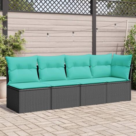 vidaXL Divano da Giardino con Cuscini a 4 Posti Nero in