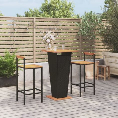 vidaXL Set Bar Giardino 3 pz Nero Polyrattan e Legno Massello