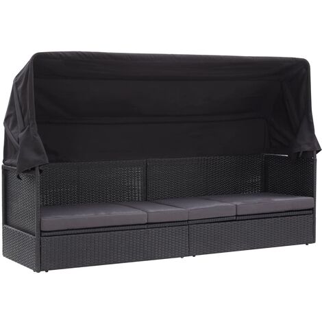 vidaXL Divano Letto da Esterno con Baldacchino in Polyrattan Nero
