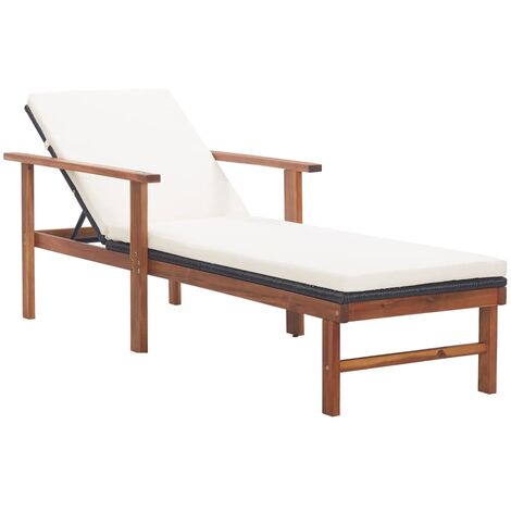 vidaXL Sdraio con Cuscino Polyrattan e Legno Massello di Acacia Nera