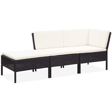 vidaXL Set Divani da Giardino 3 pz con Cuscini in Polyrattan Nero (1/5)