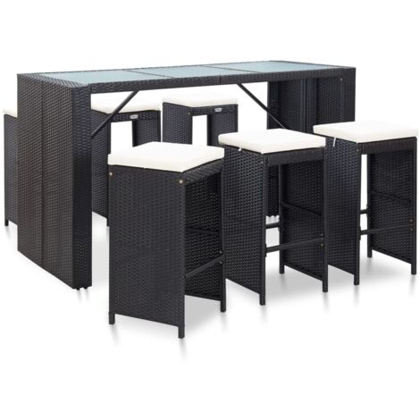 vidaXL Set da Bar da Giardino 7 pz con Cuscini in Polyrattan Nero