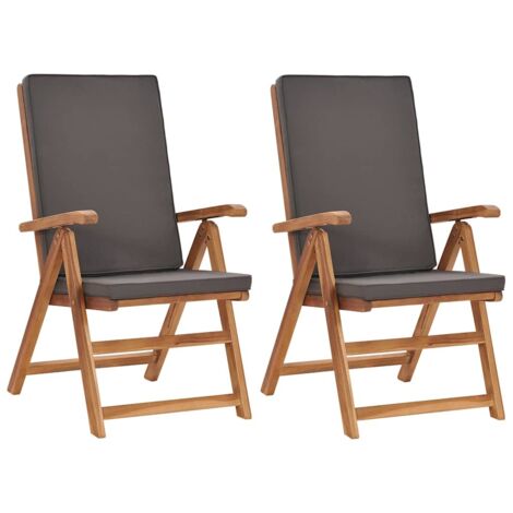 vidaXL Sedie da Giardino con Cuscini 2 pz Legno di Teak Grigio