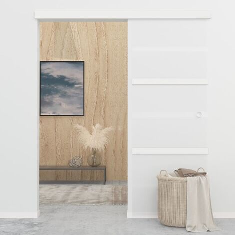 Porta Scorrevole in Vetro ESG e Alluminio Argento con Arresto Morbido vari  dimensioni dimensioni : 76x205 cm