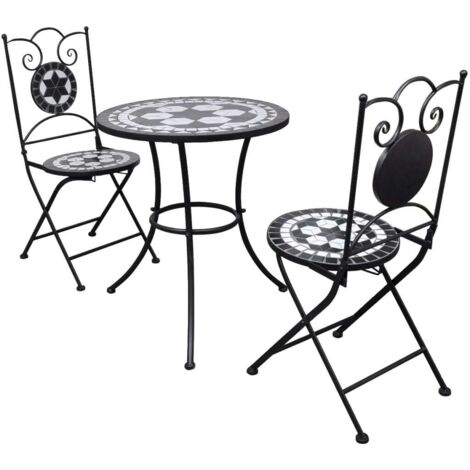 vidaXL Set da Bistrot 3 pz in Piastrelle di Ceramica Nero e Bianco