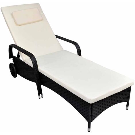 vidaXL Lettino Prendisole con Cuscino e Ruote in Polyrattan Nero