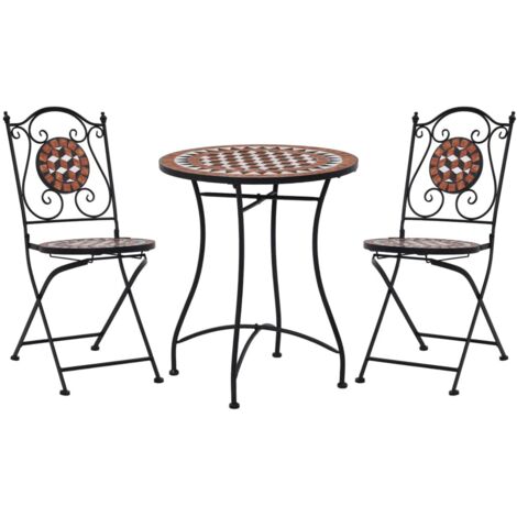 vidaXL Set Bistrò 3 pz con Mosaico in Ceramica Terracotta