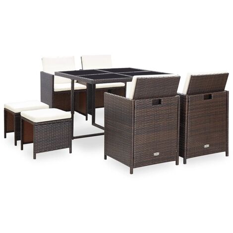 vidaXL Set da Pranzo da Giardino 9 pz con Cuscini Polyrattan Marrone