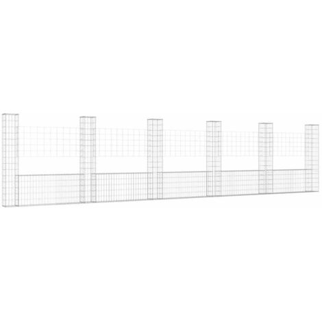 vidaXL Cesto Gabbione a U con 6 Pali in Ferro 620x20x150 cm