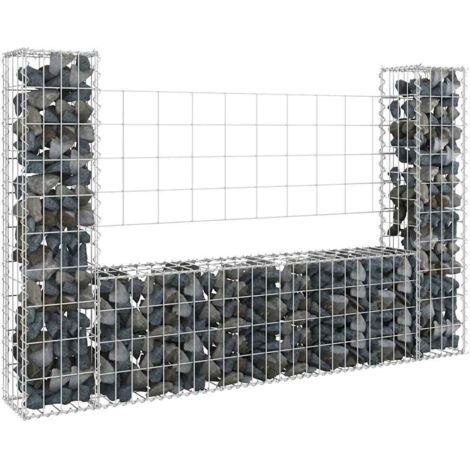 vidaXL Cesto Gabbione a U con 2 Pali in Ferro 140x20x100 cm
