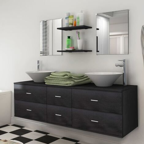 vidaXL Mobili da Bagno con Lavabo Set 7 pz Nero